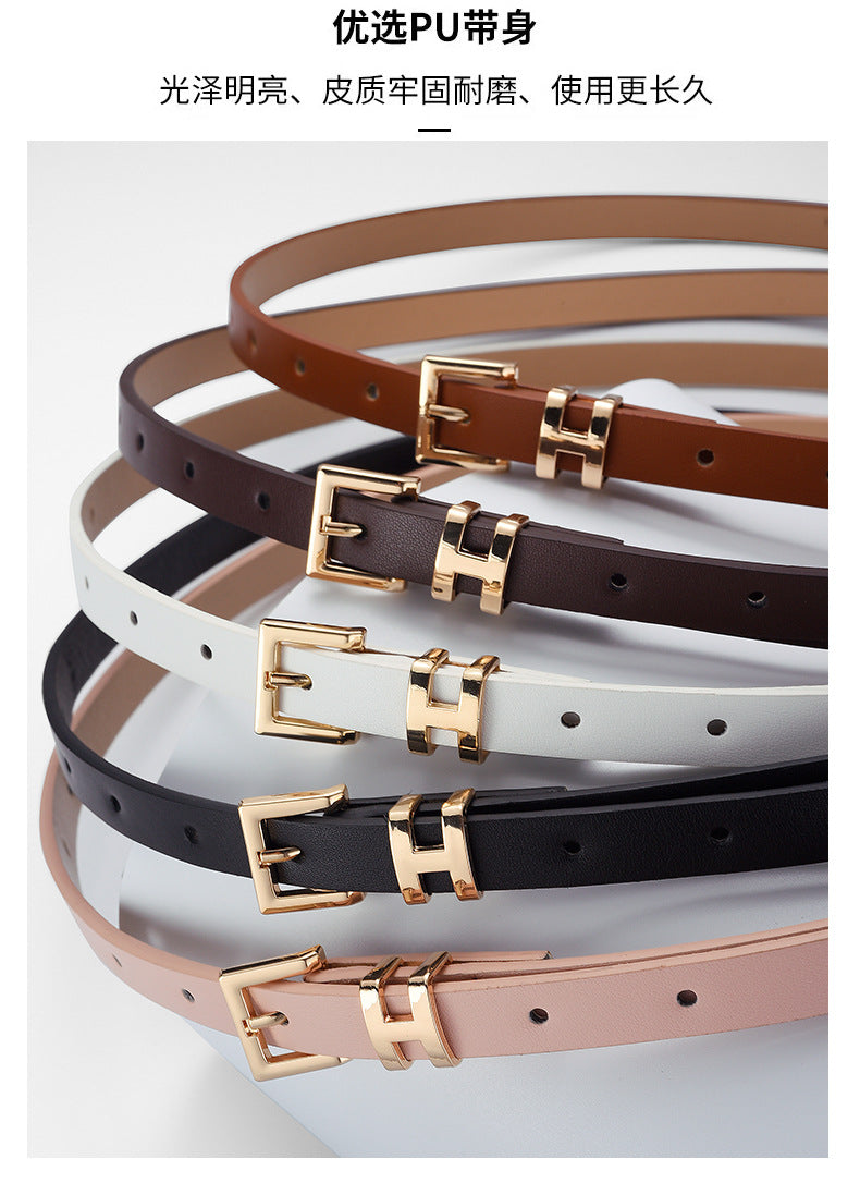 New Foreign Trade Hot-Selling I-Buckle Thin Belt for Women, Fashionable, High-End, Versatile Dress, Suit Decorative Belt